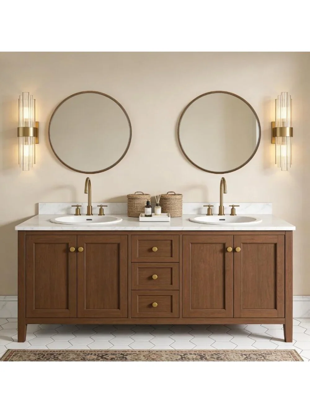 24-Inch Round Wood Frame Mirror for Bathroom, Vanity, Entryway & Living Room